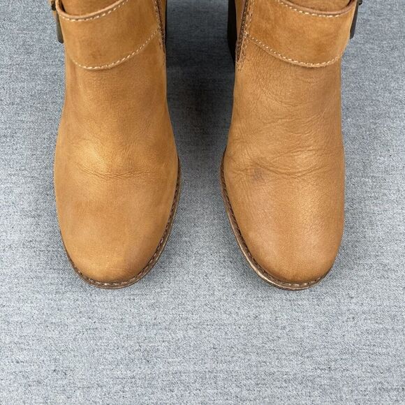 Steve Madden Boots Womens 8.5 Tan Leather Buckle Heel Boho Western Cowgirl Ankle - Picture 3 of 16